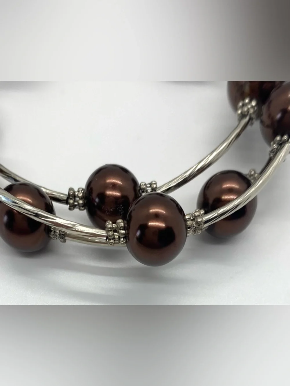 Vintage Wrap Brown Pearl Beaded Bracelet Boho Fall Whimsigoth Eclectic Festival